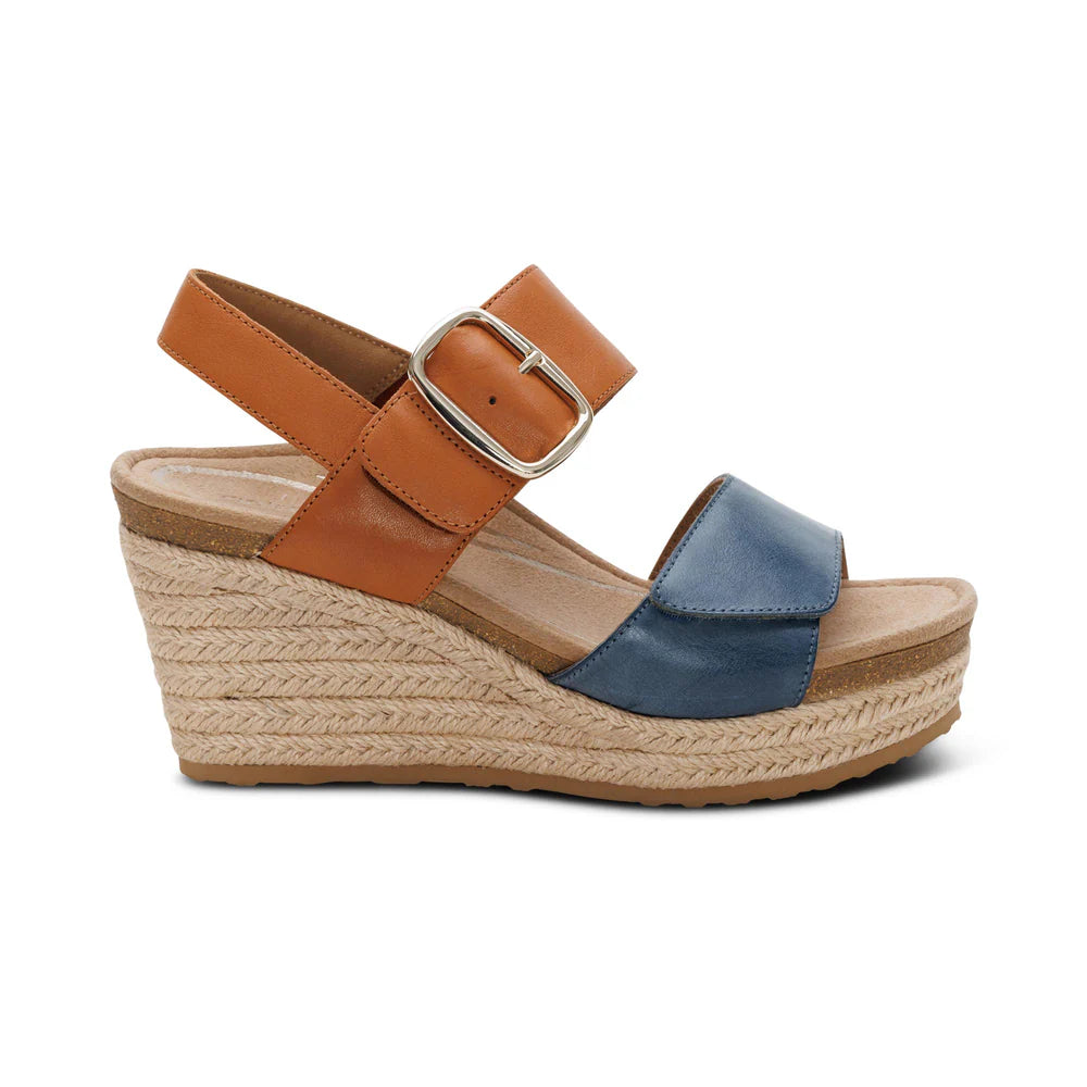Ashley Buckled Espadrille Wedge in Hazy Blue Multi