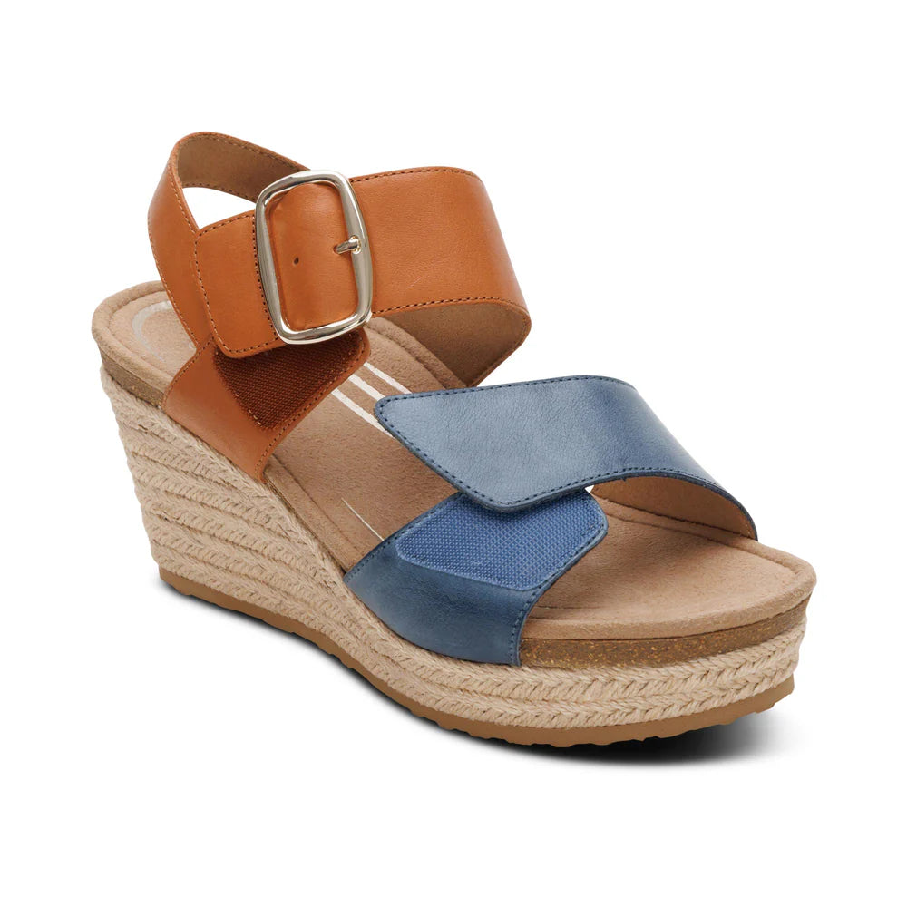 Ashley Buckled Espadrille Wedge in Hazy Blue Multi