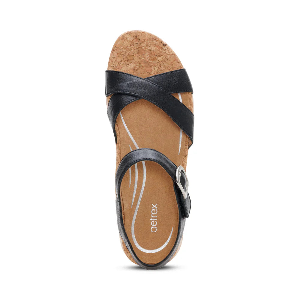 Flora Adjustable Quarter Strap Wedge in Black