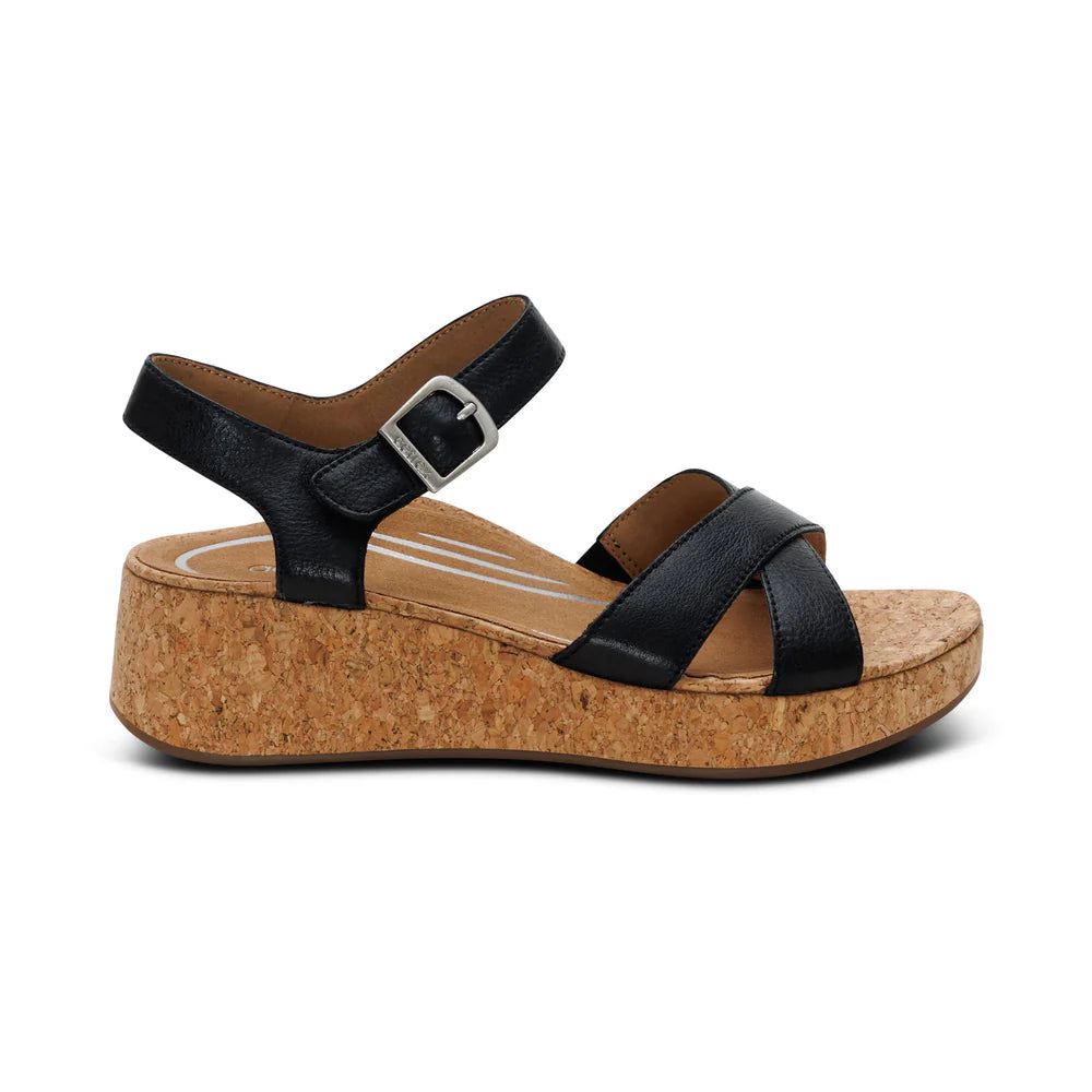 Flora Adjustable Quarter Strap Wedge in Black