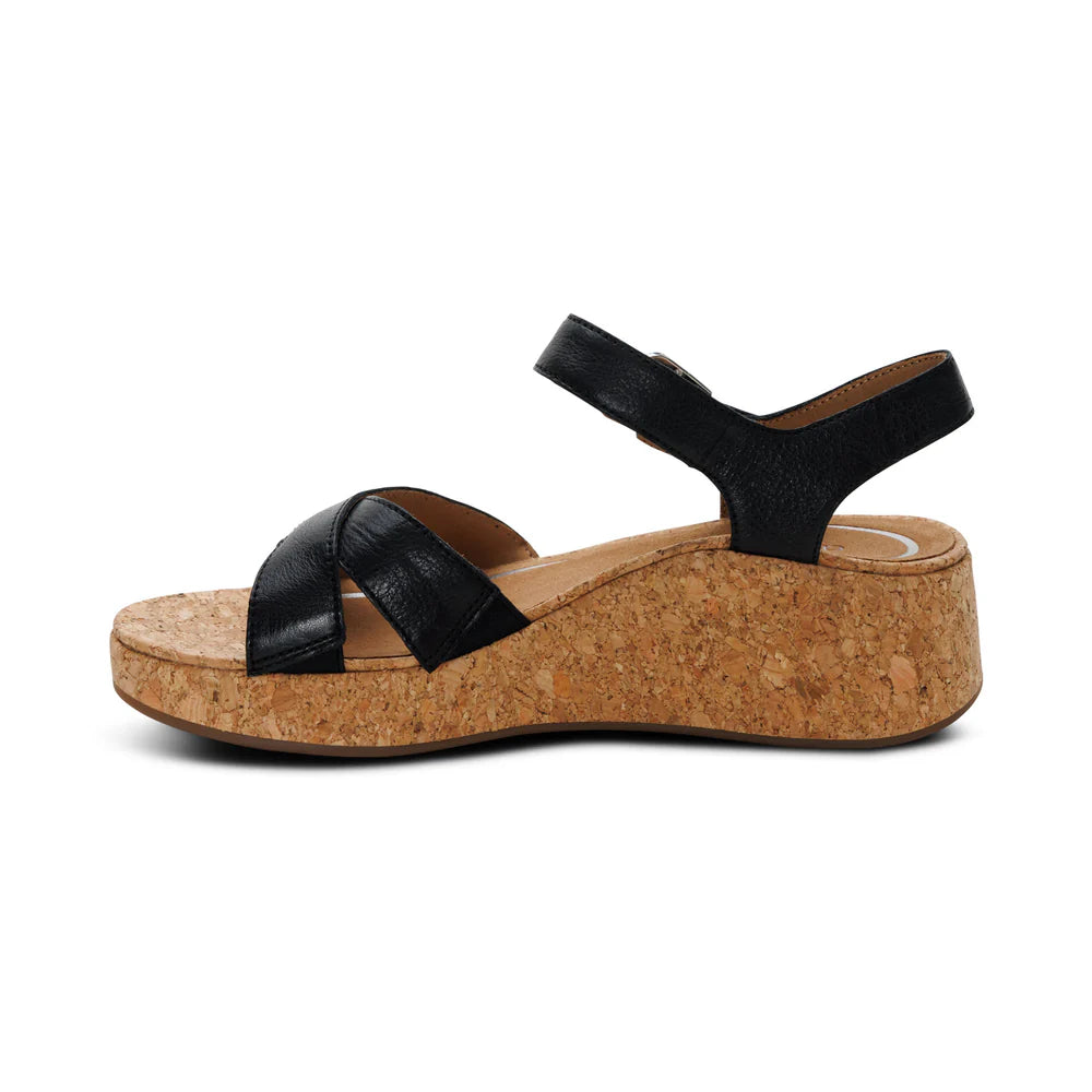 Flora Adjustable Quarter Strap Wedge in Black