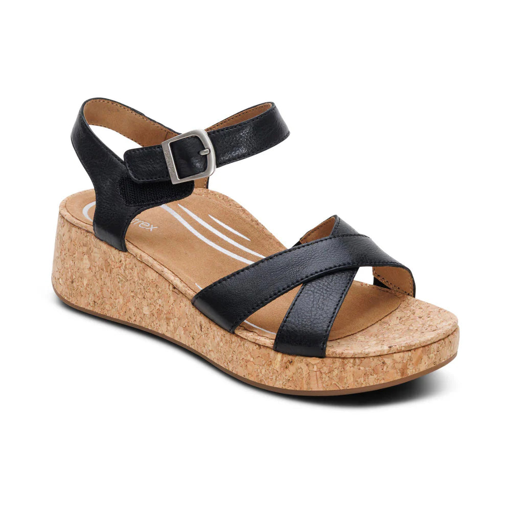 Flora Adjustable Quarter Strap Wedge in Black