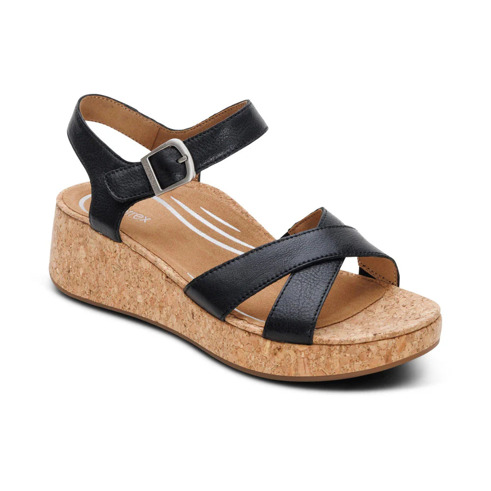Flora Adjustable Quarter Strap Wedge in Black