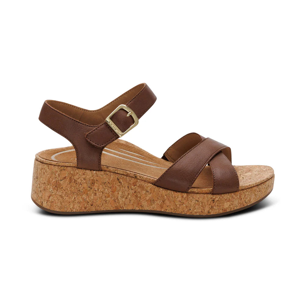 Flora Adjustable Quarter Strap Wedge in Brown