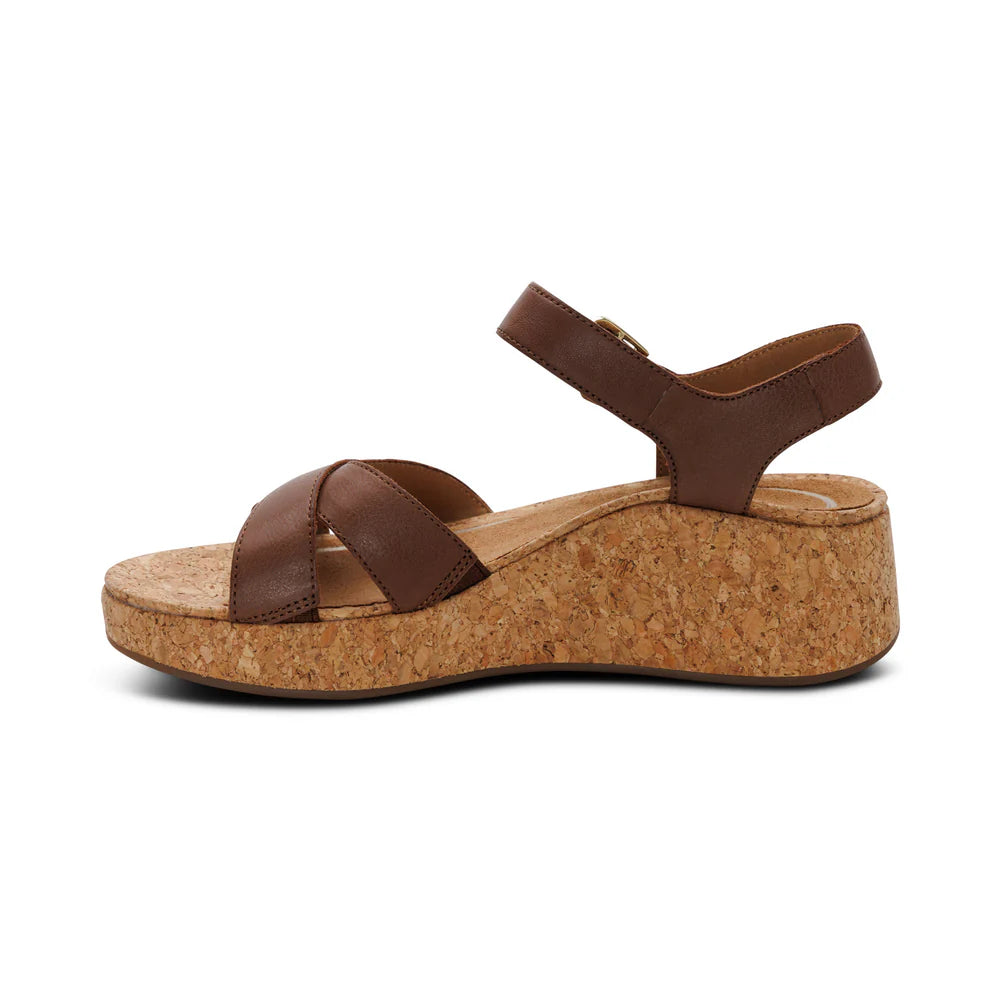 Flora Adjustable Quarter Strap Wedge in Brown