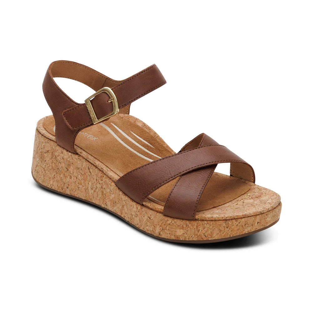 Flora Adjustable Quarter Strap Wedge in Brown