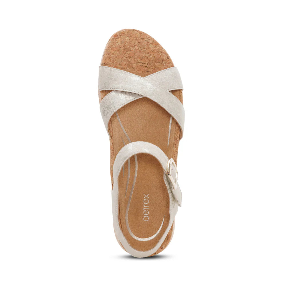 Flora Adjustable Quarter Strap Wedge in Champagne