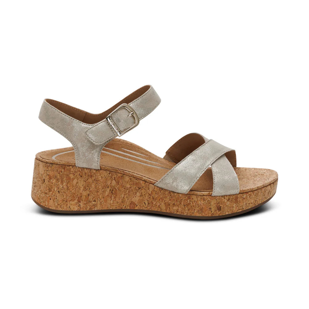Flora Adjustable Quarter Strap Wedge in Champagne