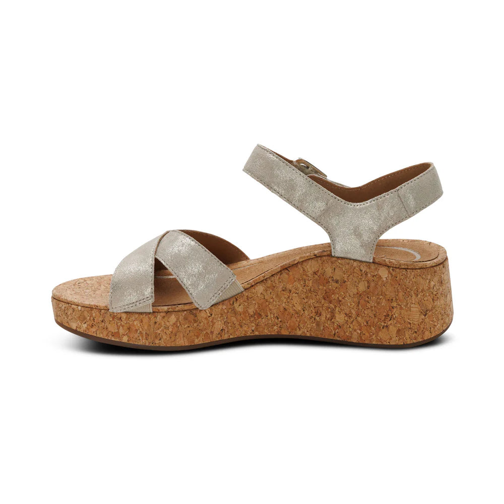 Flora Adjustable Quarter Strap Wedge in Champagne
