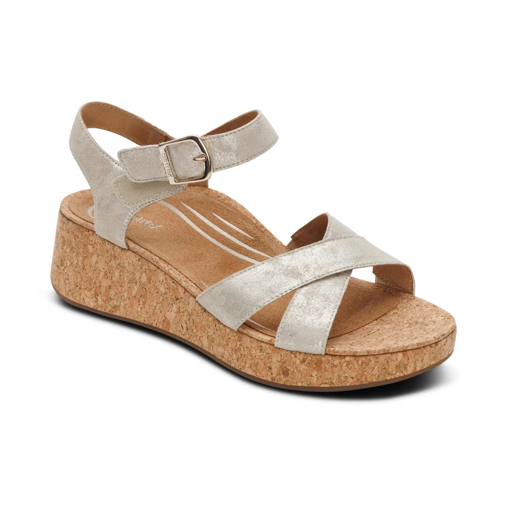 Flora Adjustable Quarter Strap Wedge in Champagne