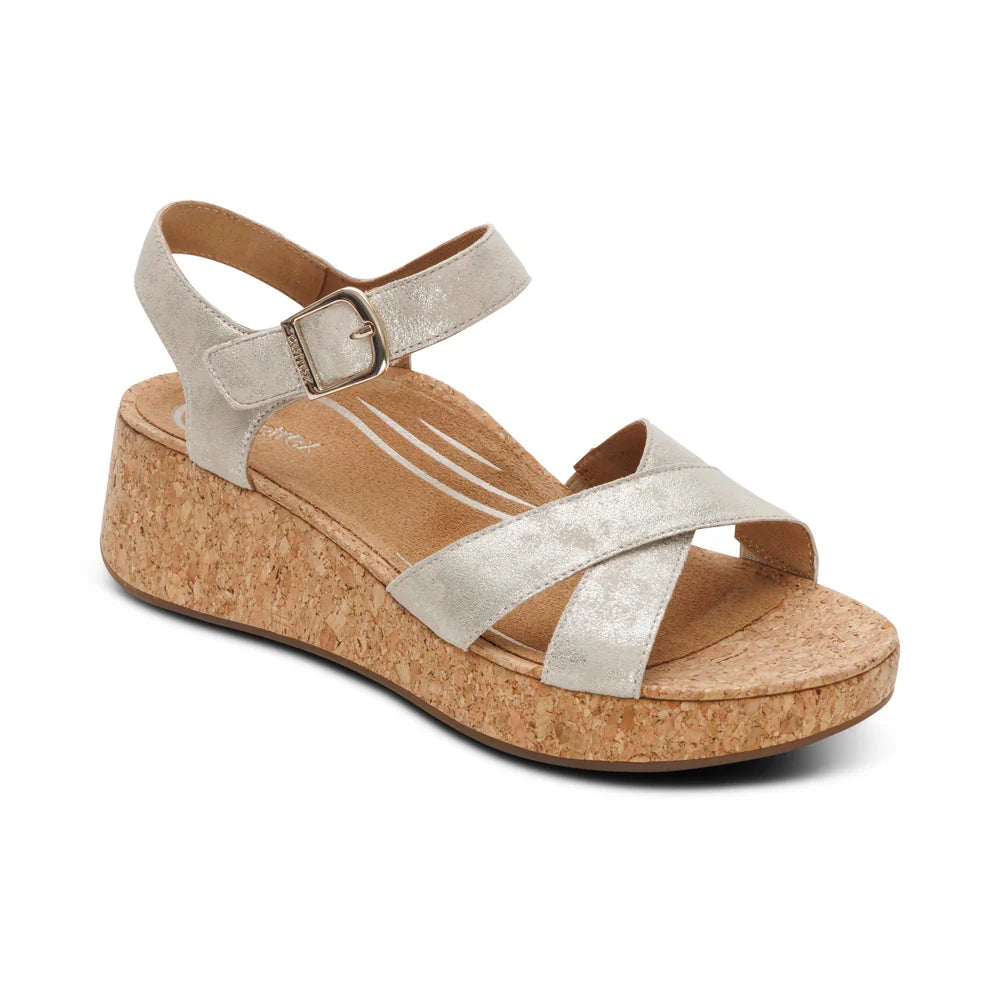 Flora Adjustable Quarter Strap Wedge in Champagne