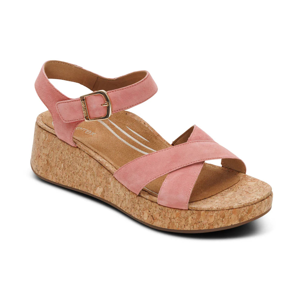 Flora Adjustable Quarter Strap Wedge in Antique Rose