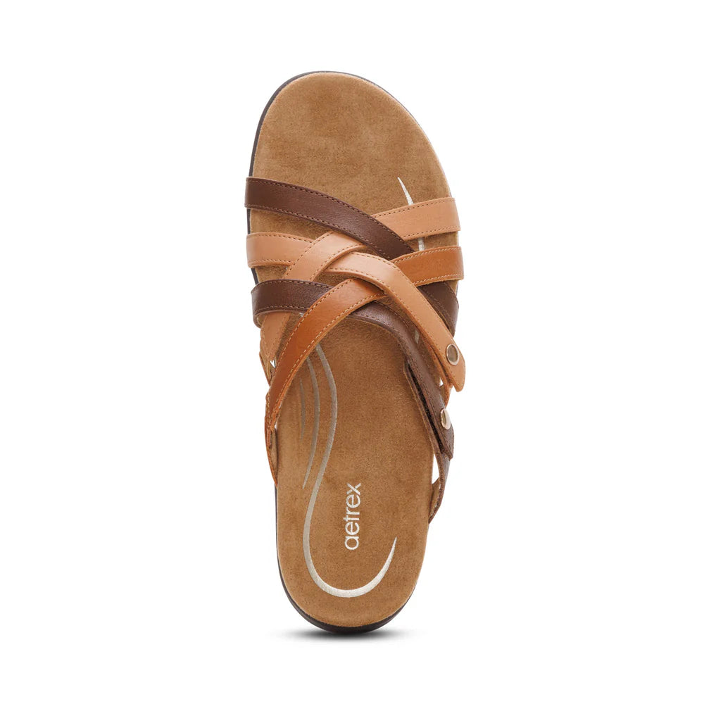 Kasey Strappy Adjustable Slide Sandal in Tan Multi