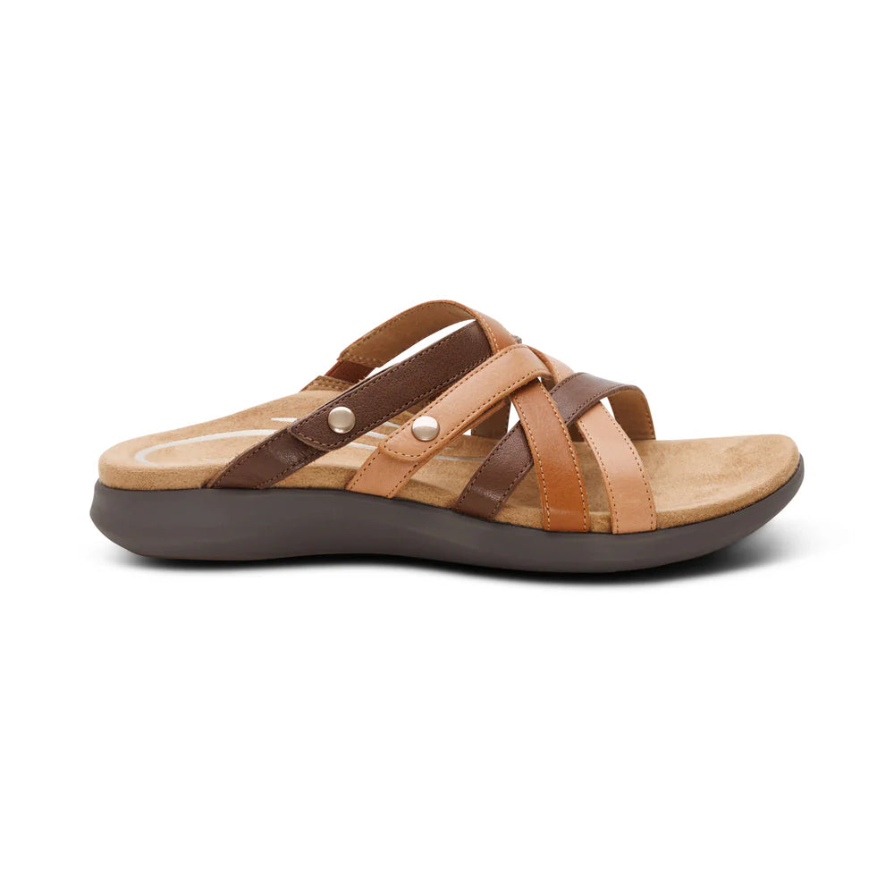 Kasey Strappy Adjustable Slide Sandal in Tan Multi
