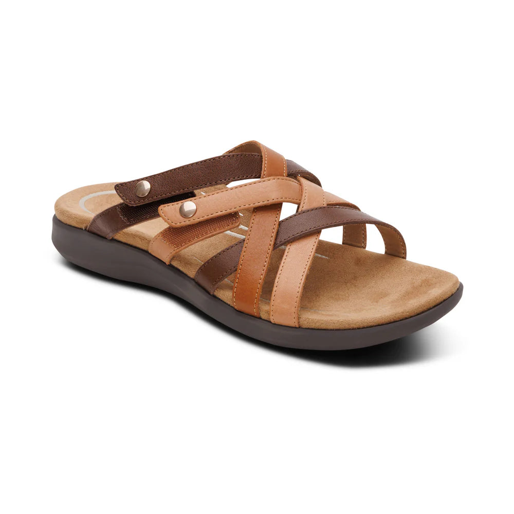 Kasey Strappy Adjustable Slide Sandal in Tan Multi