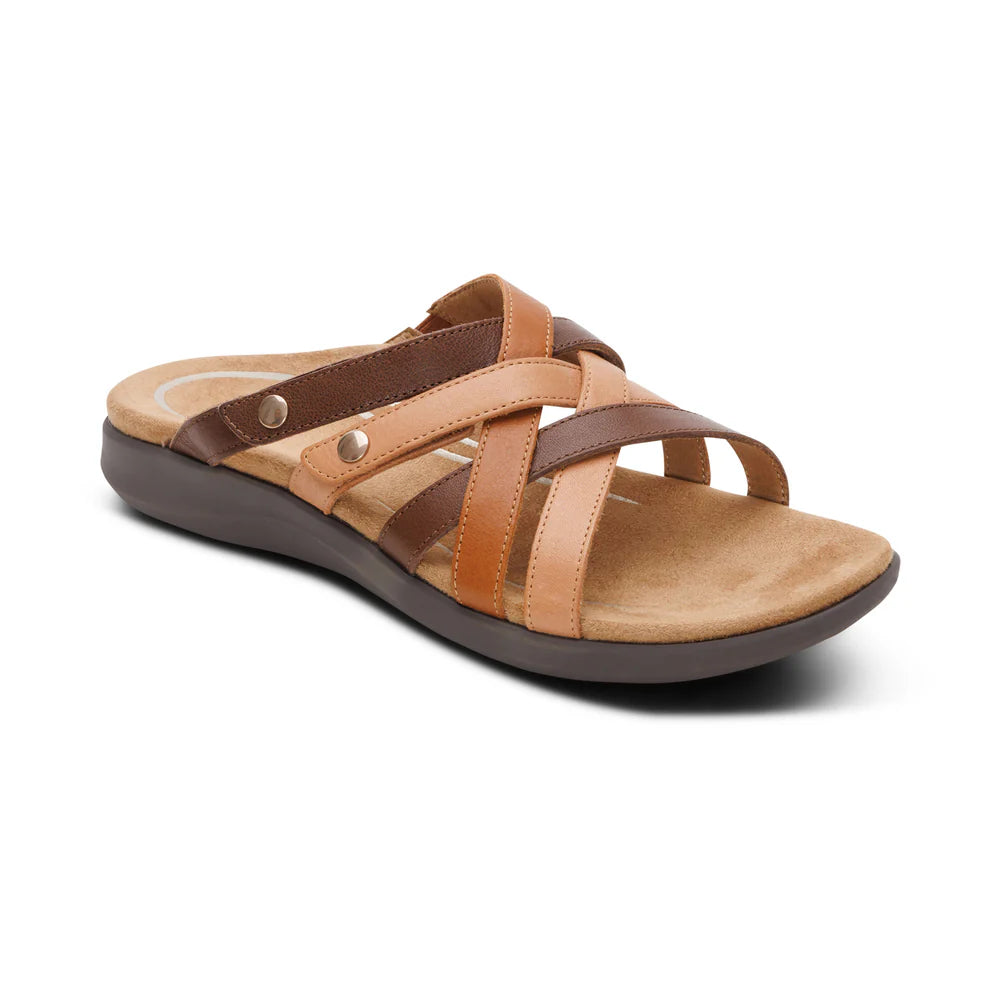 Kasey Strappy Adjustable Slide Sandal in Tan Multi