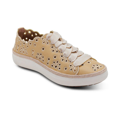 Charlotte Lace up Floral Sneaker in Butter