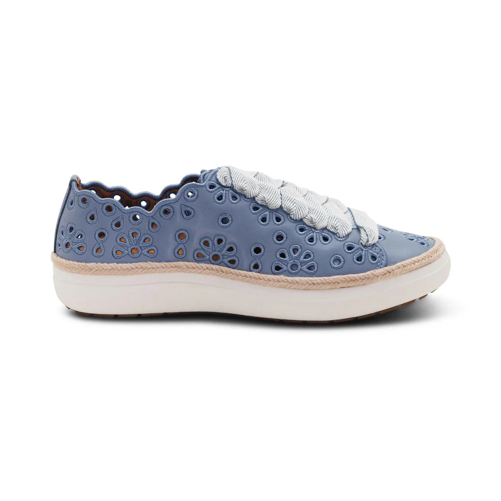 Charlotte Lace up Floral Sneaker in Hazy Blue