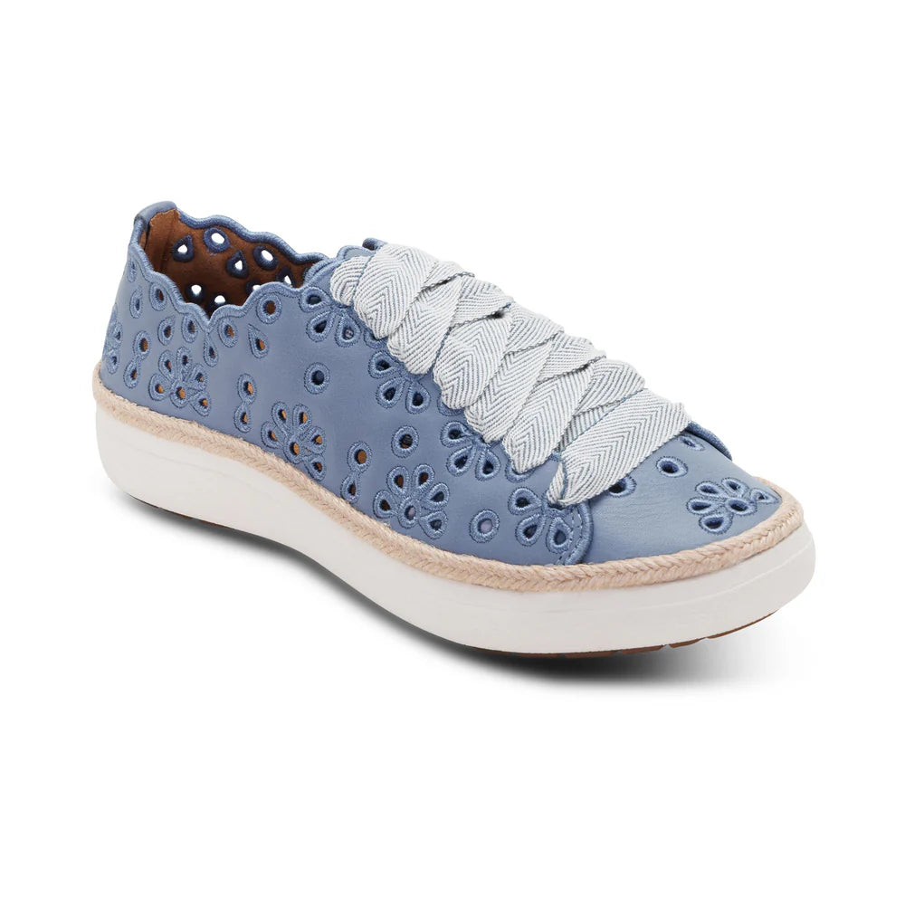 Charlotte Lace up Floral Sneaker in Hazy Blue