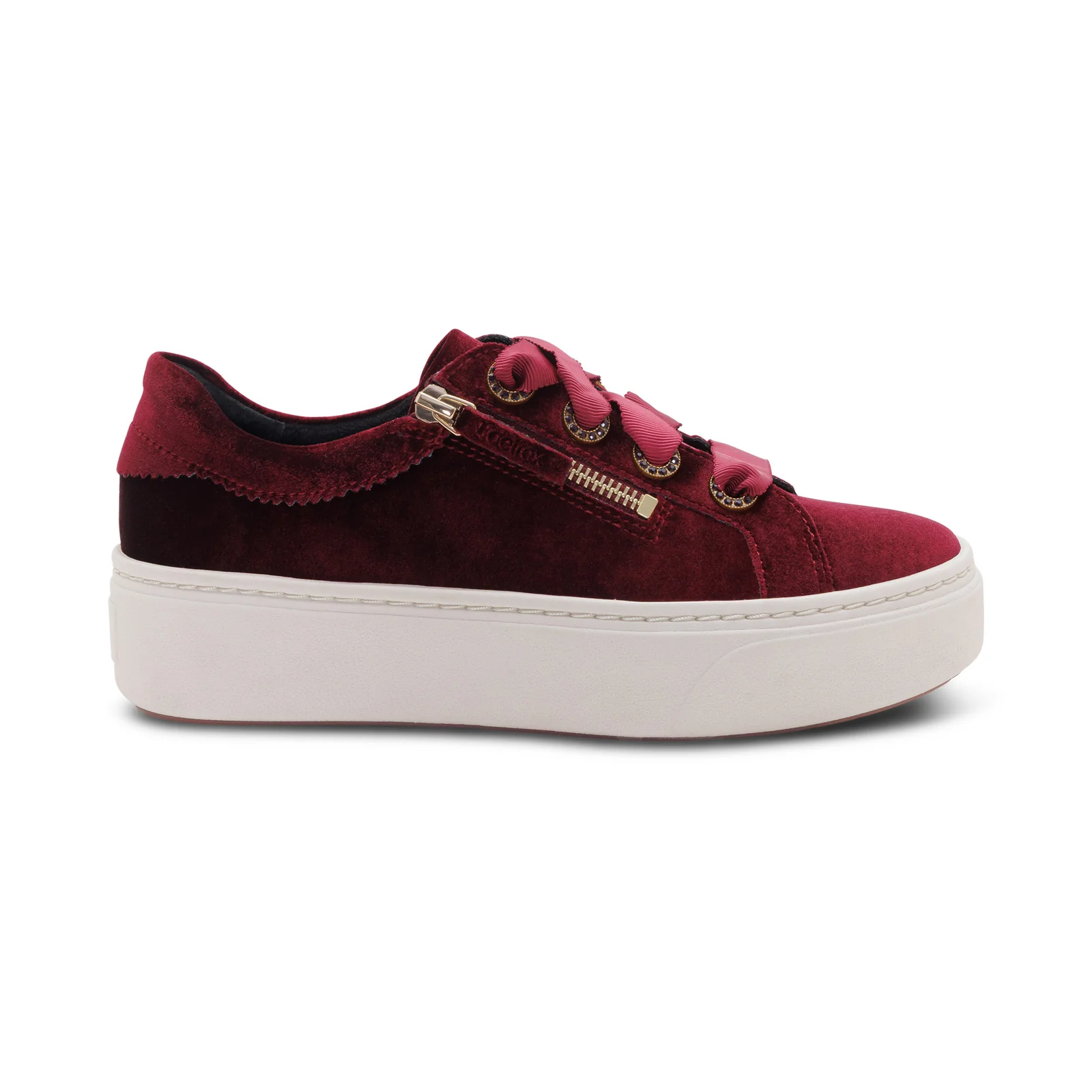 Aubrey Lace-Up Platform Sneaker in Burgundy Velvet