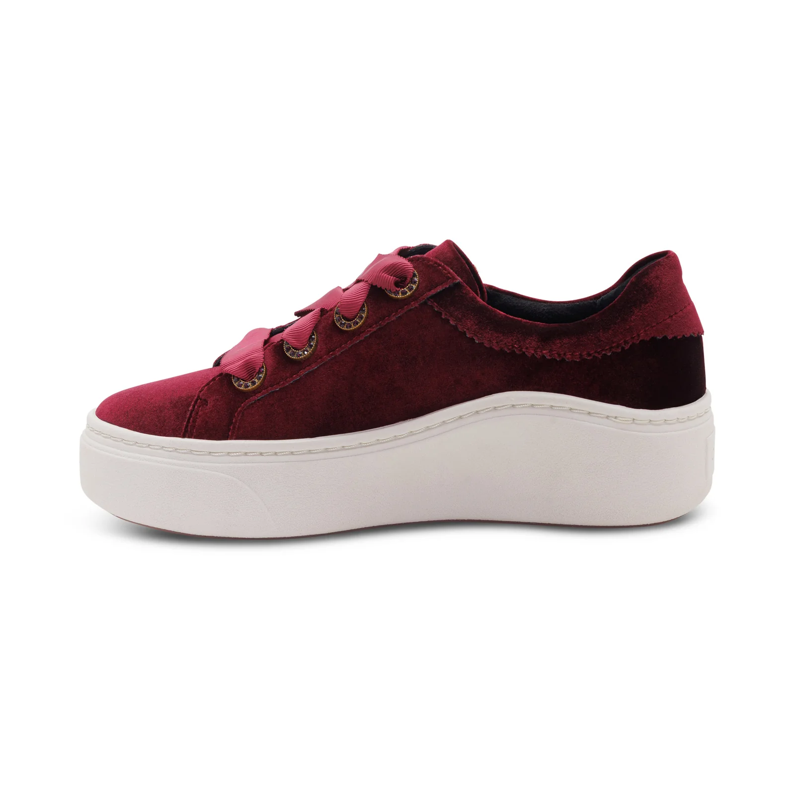 Aubrey Lace-Up Platform Sneaker in Burgundy Velvet