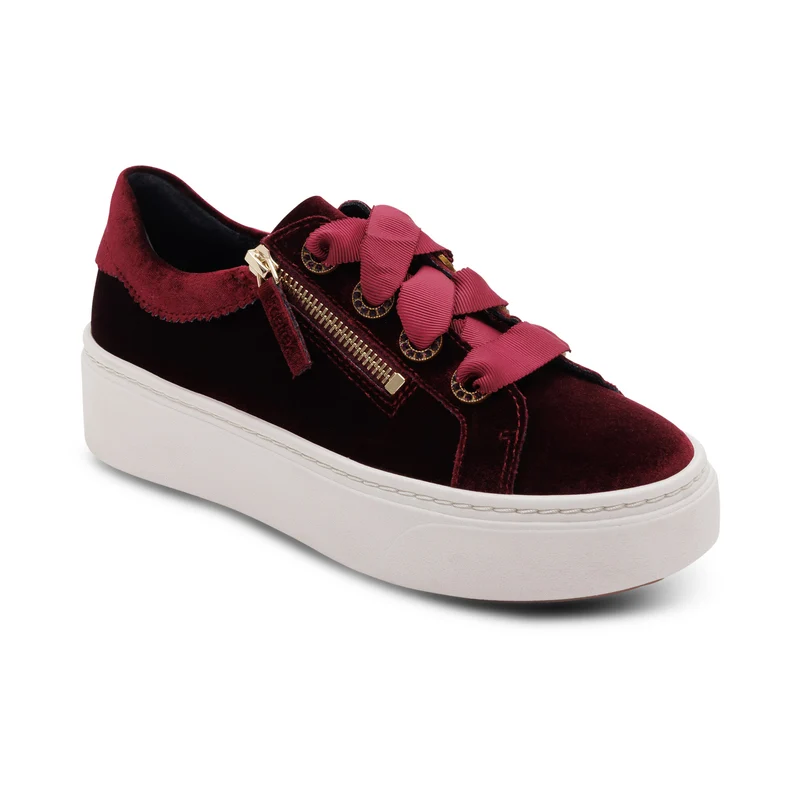 Aubrey Lace-Up Platform Sneaker in Burgundy Velvet