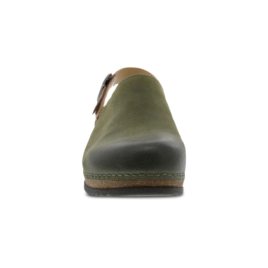 Merrin Burnished Suede Heel Strap Mule in Olive