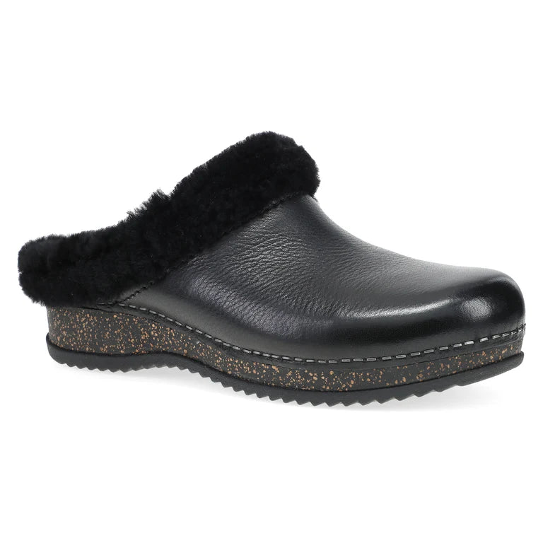 Magda Cozy Burnished Leather Mule in Black