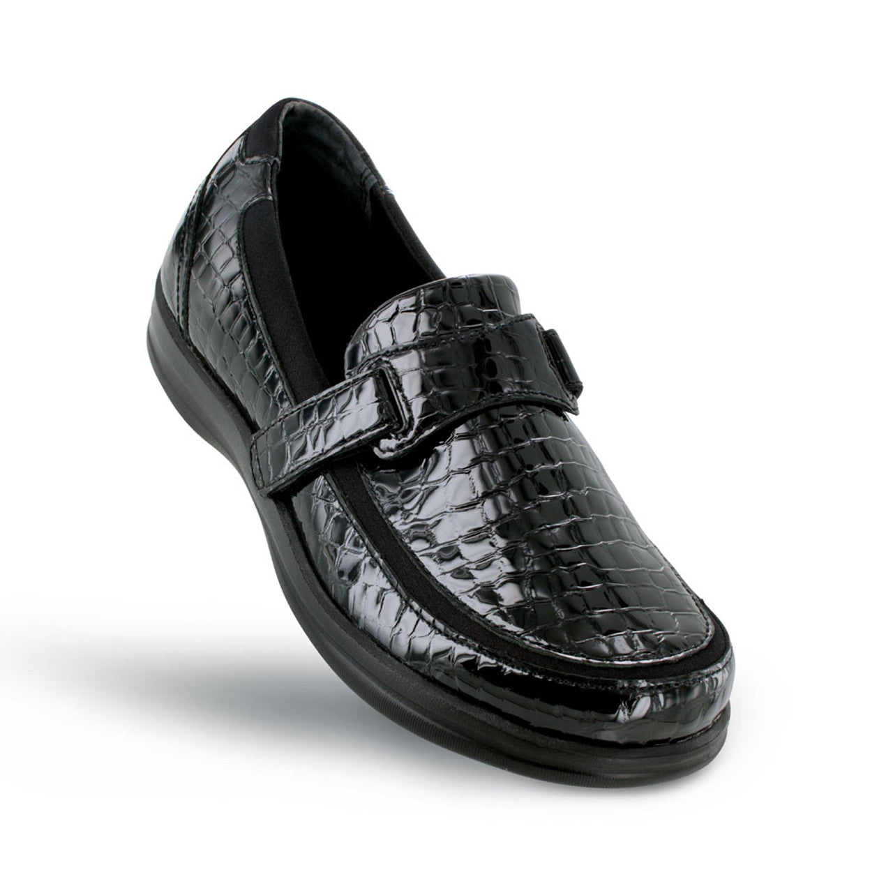 Evelyn Leather Loafer in Black Croc Extra-Wide