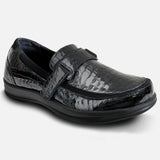 Evelyn Leather Loafer in Black Croc Extra-Wide