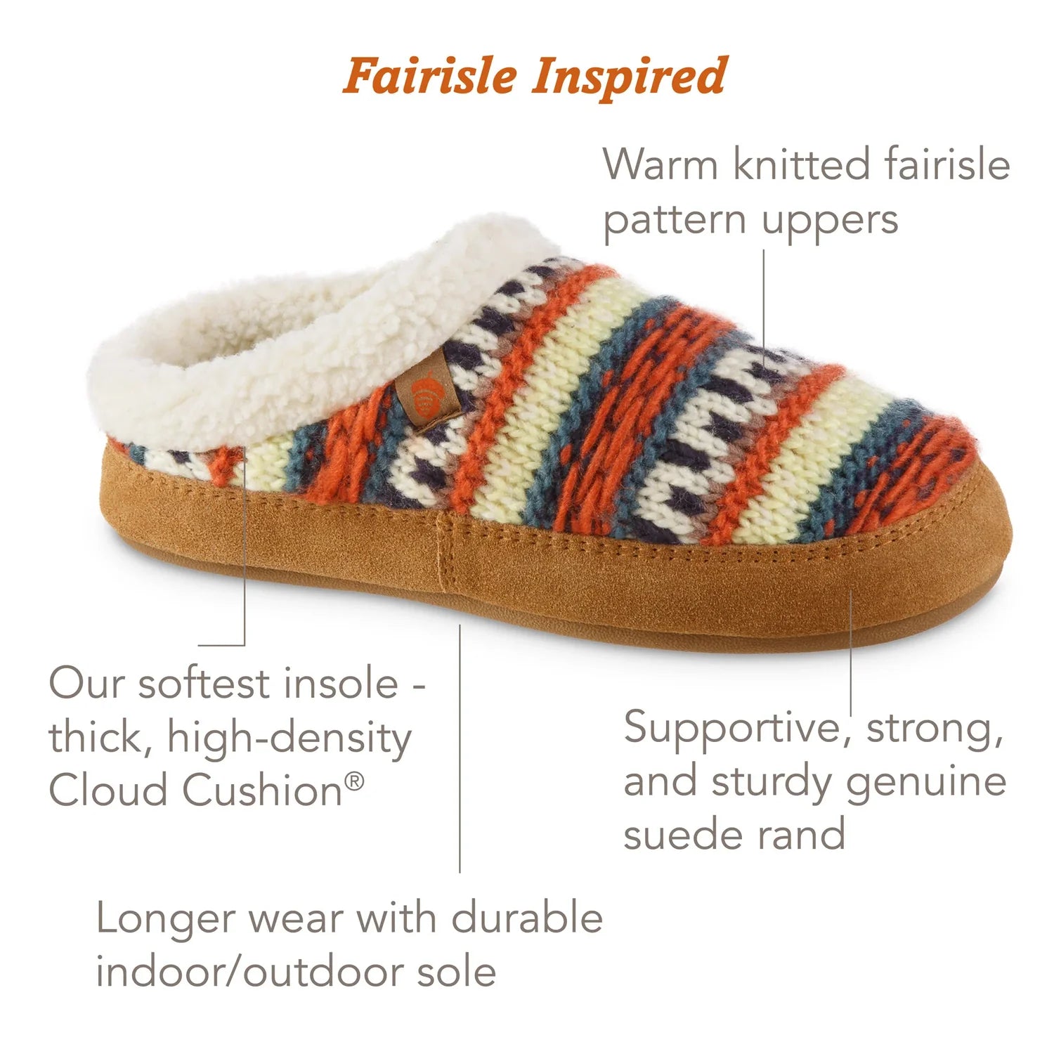 Women's Fairisle Hoodback Slipper with Indoor and Outdoor Sole in Navy