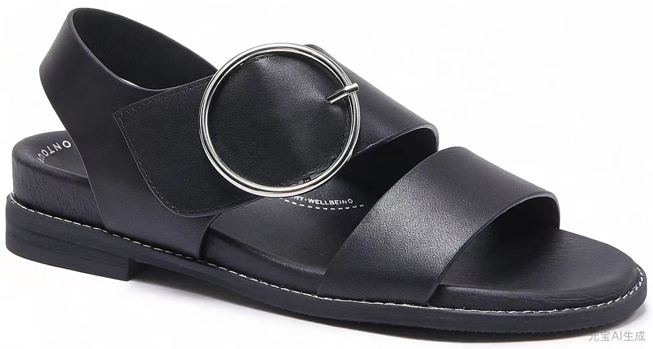 Annalise II Strappy Walking Sandal in Black Leather