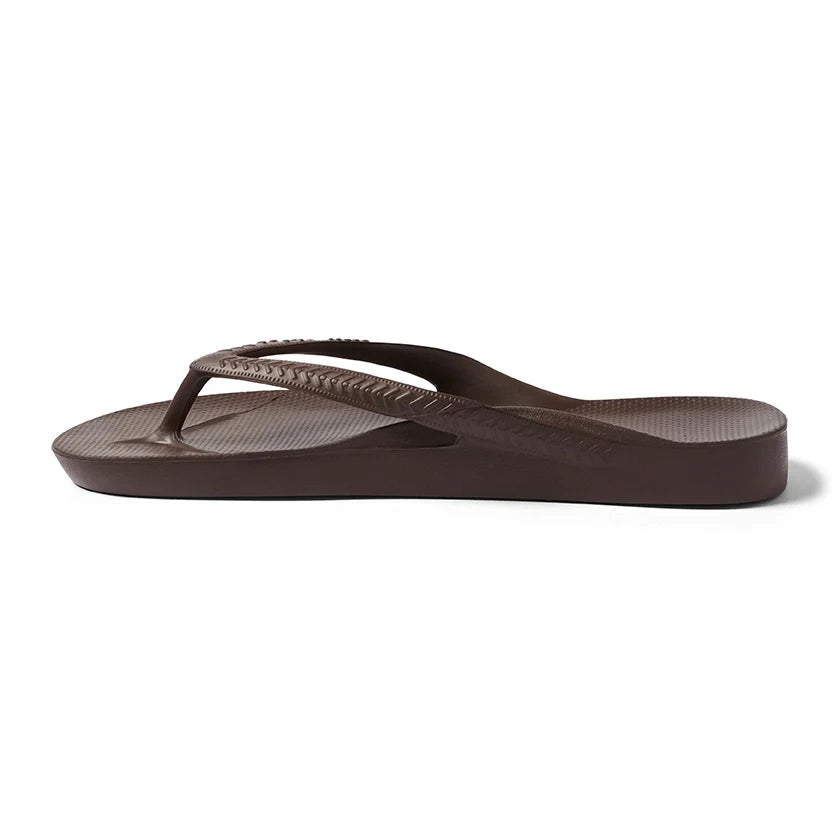 Archies Arch Support Flip Flops in Chocolate Brown