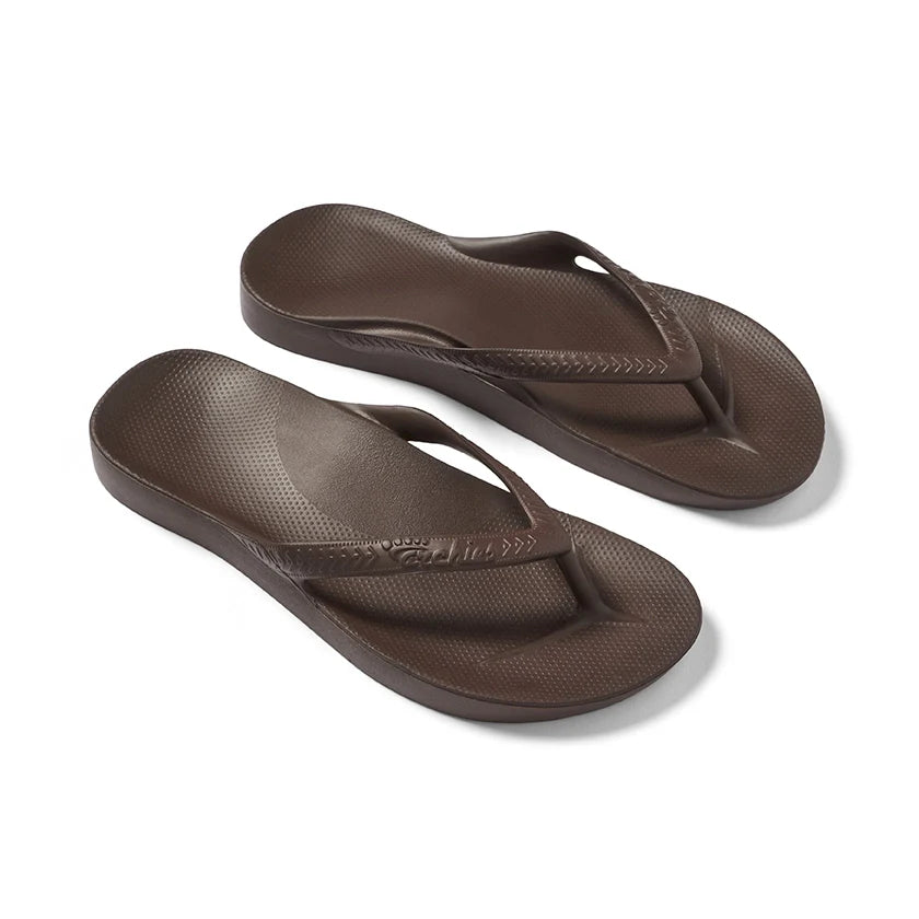 Archies Arch Support Flip Flops in Chocolate Brown