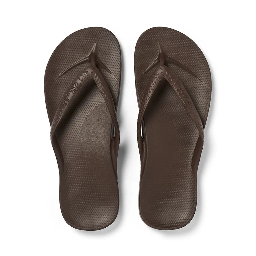 Archies Arch Support Flip Flops in Chocolate Brown