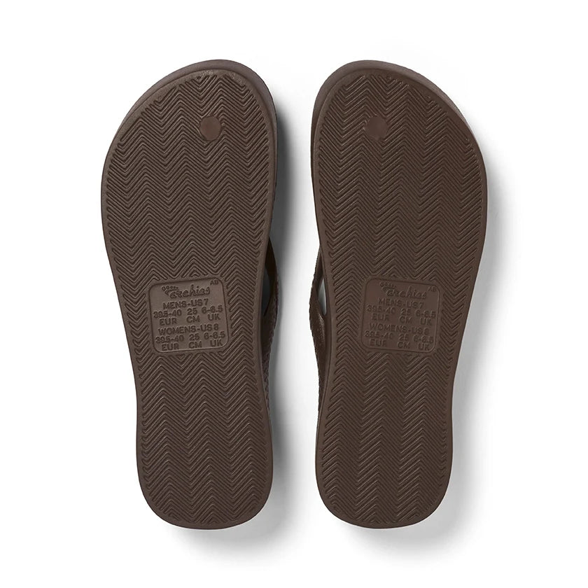 Archies Arch Support Flip Flops in Chocolate Brown