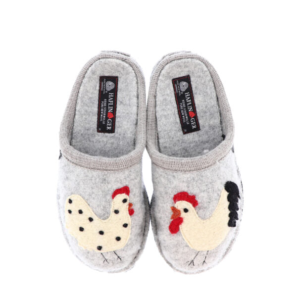 Boiled Wool Slipper "Chicken" in Silver Grey