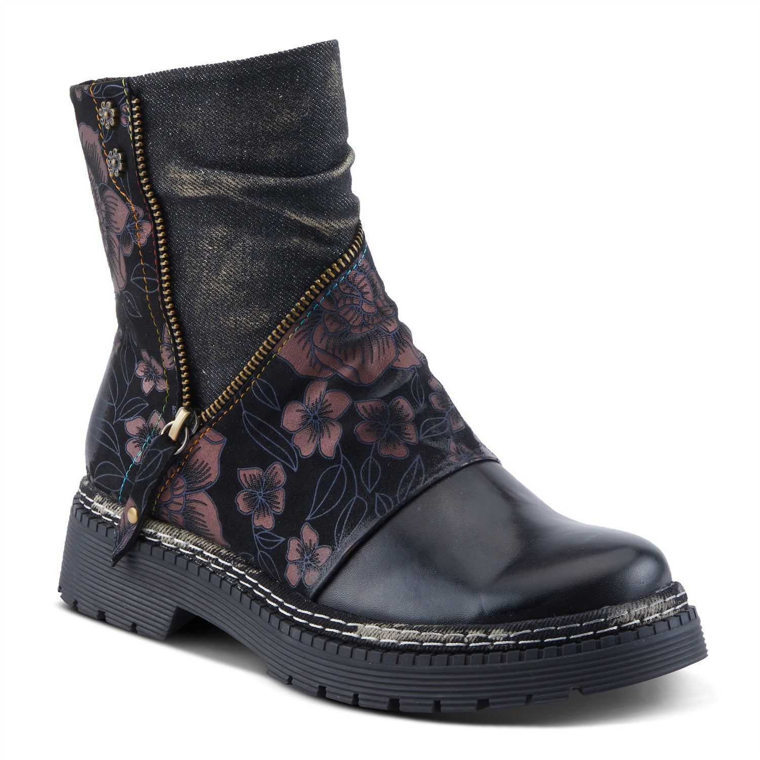 AvrilRose Zipper Boot in Black Multi