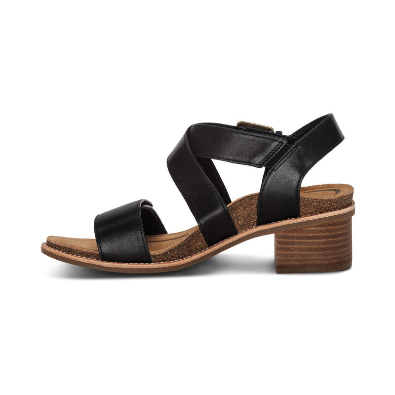 Kristin Adjustable Cross Strap Low Heel Sandal in Black