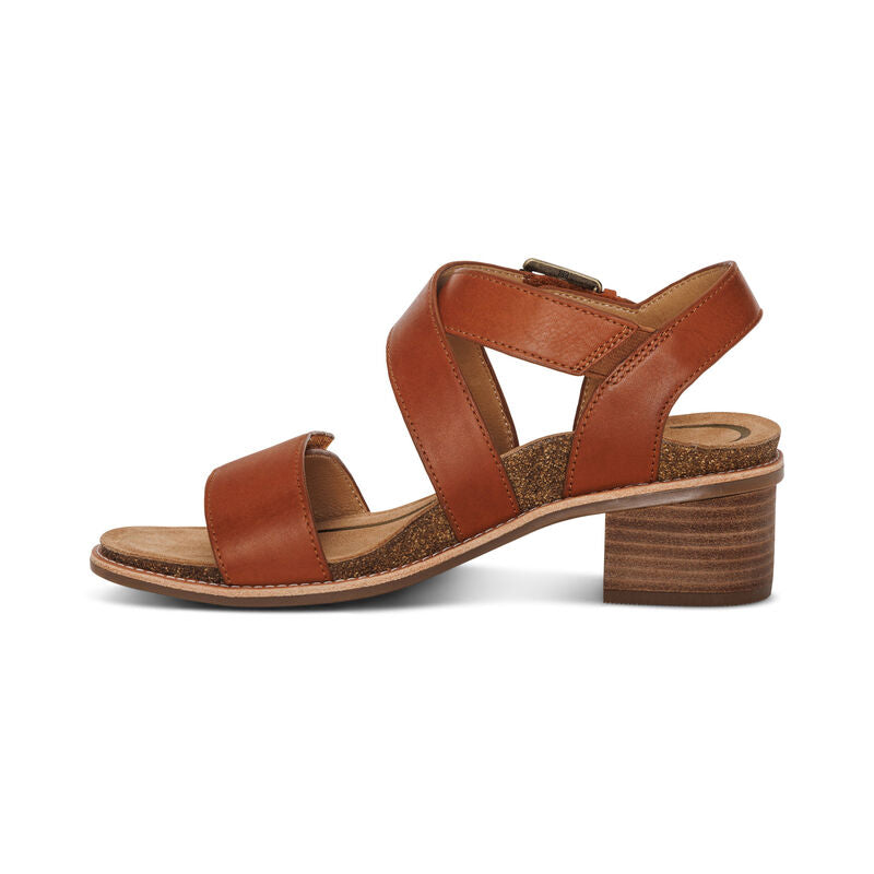 Kristin Adjustable Cross Strap Low Heel Sandal in Cognac