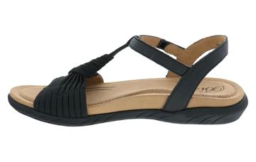 Kate Leather Stretch T-Strap Sandal in Black CLOSEOUTS