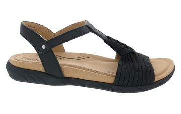 Kate Leather Stretch T-Strap Sandal in Black CLOSEOUTS