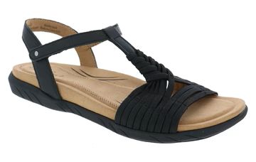 Kate Leather Stretch T-Strap Sandal in Black CLOSEOUTS