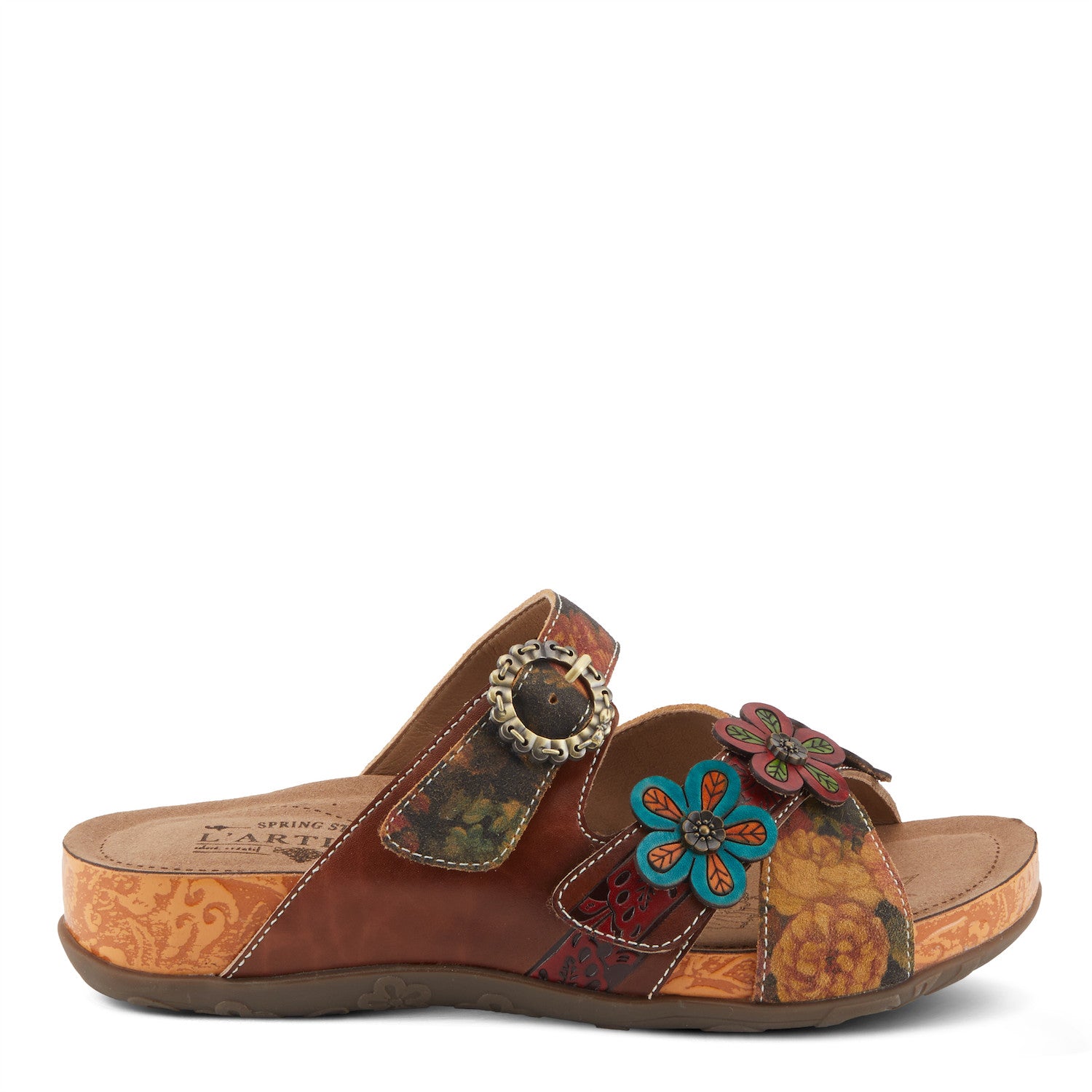 Caelana Flowery Mule Slide in Brown Multi