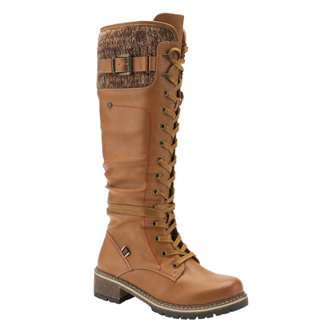 Chilly Knit Cuff Mixed Media Tall Vegan Boot in Camel CLOSEOUTS