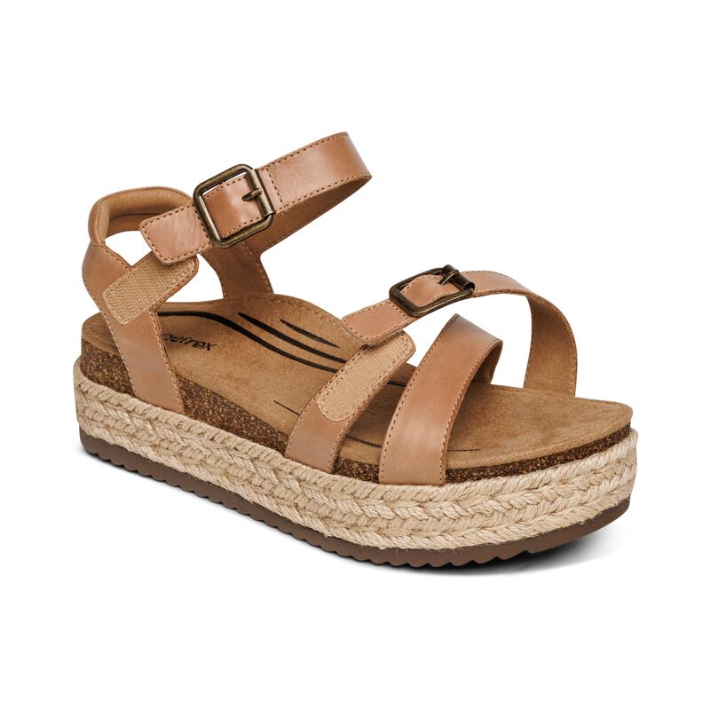 Paula Platform Espadrille Cross Strap Sandal in Camel