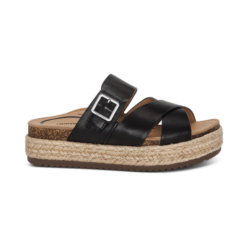 Alyssa Platform Espadrille Slide Sandal in Black CLOSEOUTS