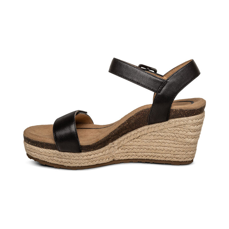 Sydney Quarter Strap Espadrille Wedge in Black Leather