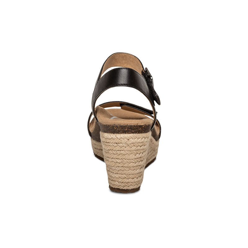 Sydney Quarter Strap Espadrille Wedge in Black Leather