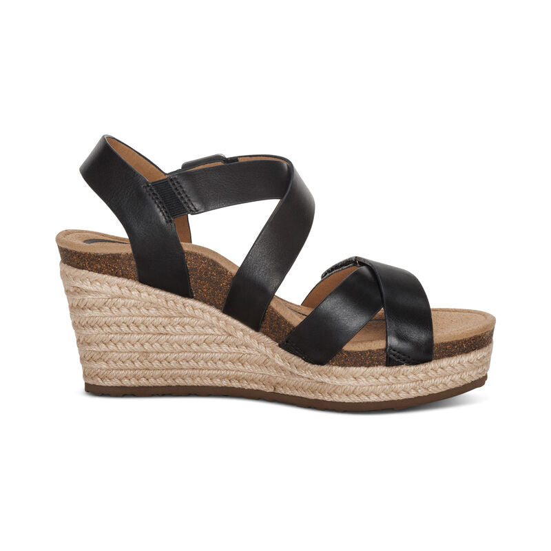 Anna Strappy Espadrille Wedge Sandal in Black